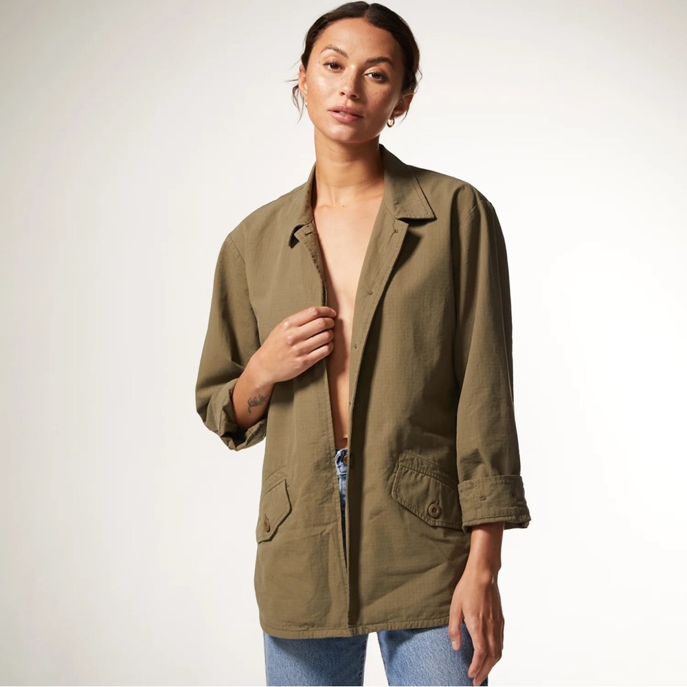 Monrow Vintage Cotton Shirt Jacket in Military Green Size XS